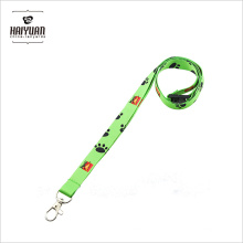 Cute Custom Green Flat Polyester Printed Lanyard with Heat Transfer Logo Safety Release